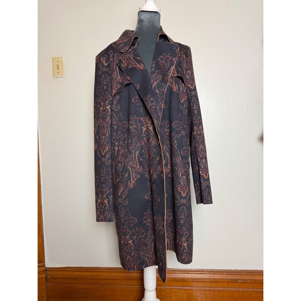Solitaire Paisley Damask Open Front Trench Coat academia quiet luxury jacket L